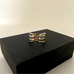 Silver and gold plated “bow” style ring